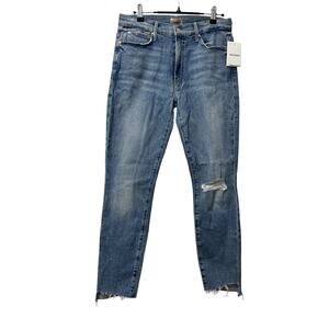 MOTHER Stunner Ankle Step Fray Distressed‎ Skinny Jeans Size 29 Light Wash NWT